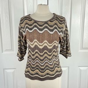 Host Pick! CATO Metallic Sweater, XL, Retro 70s Brown, Gold, White, Chevron